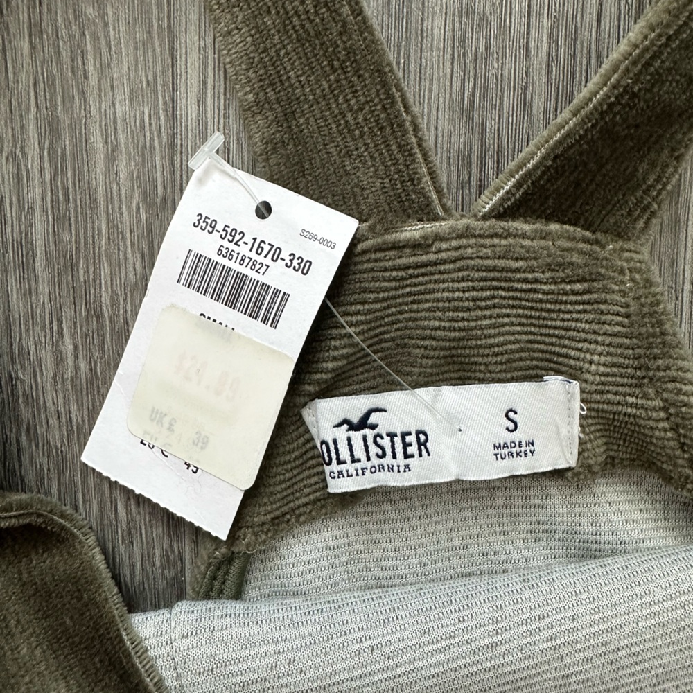 Hollister Olive Green Overall Short Dress with Pocket - Picture 2 of 6